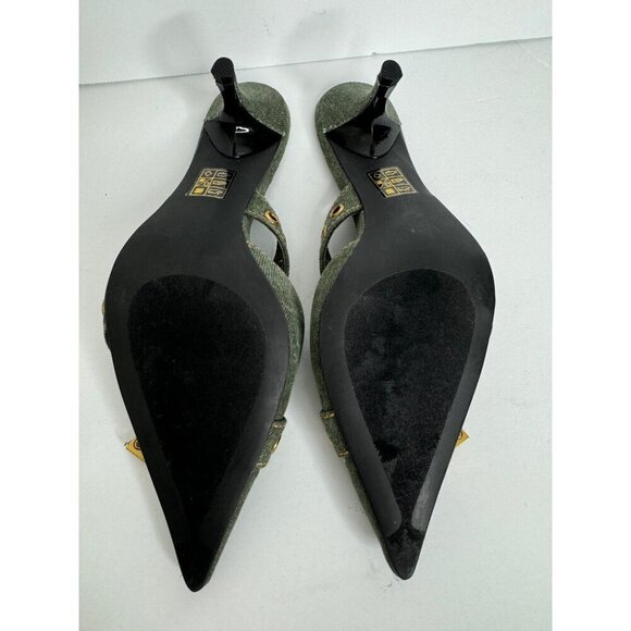 NEW Jeffrey Campbell X Free People Nimes Denim Buckle Heels Mules Green Size 7 - Picture 6 of 6